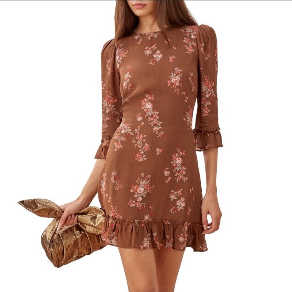 {Reformation} Doutzen Floral-Print Crepe Dress SZ2
